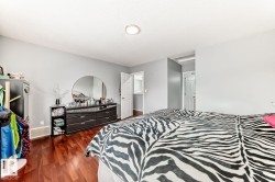 Bedroom featuring wood-finish flooring, light gray walls, and recessed ceiling lighting - 