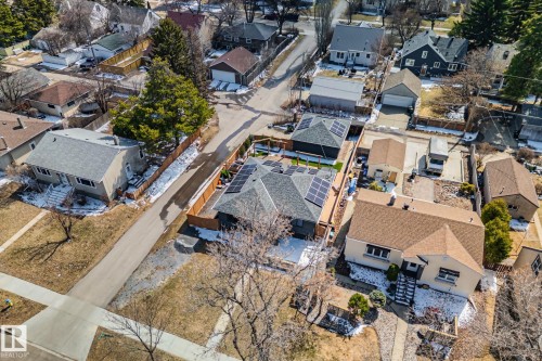 Aerial perspective showcasing a residential neighborhood with varied architectural styles - 13635 108 Avenue, Edmonton, AB - Outdoor With View