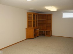 Built-in wood cabinetry with glass-fronted upper sections, open shelving, and a dedicated media console space - 