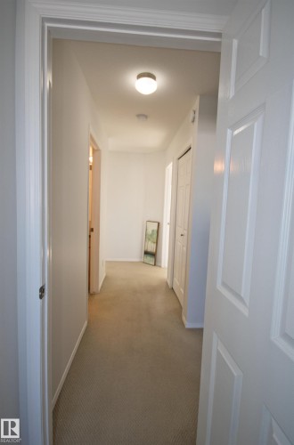 Hallway featuring neutral-toned carpeting, white painted walls, and ceiling-mounted lighting fixtures - 11 230 Edwards Drive, Edmonton, AB - Indoor Photo Showing Other Room