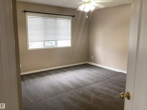 Room featuring neutral-toned walls, dark patterned carpeting, and white baseboards - 54 Leonard Drive, St. Albert, AB - Indoor Photo Showing Other Room