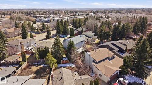 Residential neighborhood featuring a variety of housing styles, mature evergreen trees, and paved streets - 394 Walker Road, Edmonton, AB - Outdoor With View