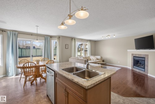 9144 207 Street, Edmonton, AB - Indoor Photo Showing Kitchen With Fireplace With Double Sink
