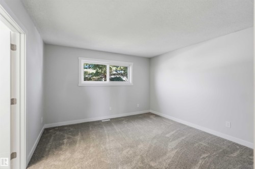 Neutral-toned room featuring a window with white trim, light gray walls, and gray carpet flooring - 119 Dorchester Drive, St. Albert, AB - Indoor Photo Showing Other Room