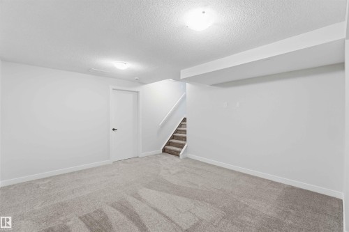 Spacious room featuring light gray carpeting, white painted walls, white baseboards, and two flush-mount ceiling lights - 119 Dorchester Drive, St. Albert, AB - Indoor Photo Showing Other Room