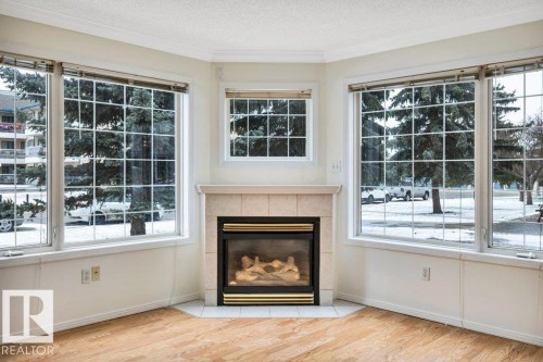 114 17150 94A Ave, Edmonton, AB - Indoor Photo Showing Living Room With Fireplace