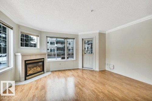 114 17150 94A Ave, Edmonton, AB - Indoor Photo Showing Living Room With Fireplace