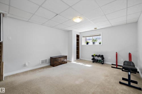 Spacious room featuring neutral carpeting, light-toned walls, and a drop ceiling with recessed lighting - 1811 37 Avenue, Edmonton, AB - Indoor