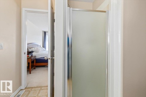 Shower with frosted glass enclosure and tiled surround - 1130 Westerra Way, Stony Plain, AB - Indoor Photo Showing Other Room