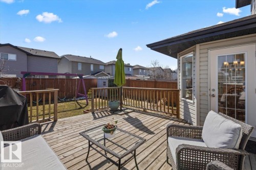 Spacious wood deck with railing and direct access to the interior - 1130 Westerra Way, Stony Plain, AB - Outdoor With Deck Patio Veranda With Exterior