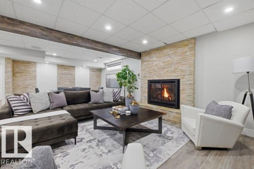 439 Rooney Crescent, Edmonton, AB - Indoor Photo Showing Living Room With Fireplace