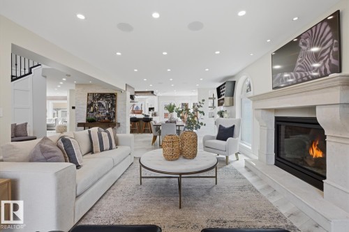 439 Rooney Crescent, Edmonton, AB - Indoor Photo Showing Living Room With Fireplace