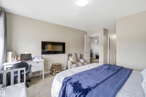 This room features carpeted flooring, light-colored walls, and a ceiling light fixture - 13905 138 St, Edmonton, AB - Indoor Photo Showing Bedroom