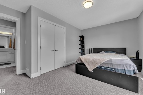 Bedroom featuring neutral gray walls and patterned carpeting - 3702 Claxton Place, Edmonton, AB - Indoor Photo Showing Bedroom