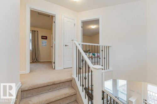 Upper level landing featuring carpeted flooring and white doors - 2828 21 Avenue, Edmonton, AB - Indoor Photo Showing Other Room