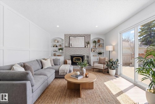 4224 110 Street, Edmonton, AB - Indoor Photo Showing Living Room With Fireplace