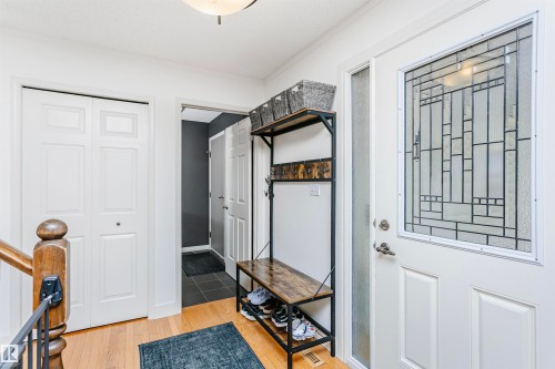 Entryway featuring a decorative glass panel door and a frosted glass sidelight - 17820 57 Avenue, Edmonton, AB - Indoor Photo Showing Other Room