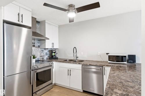 105 10230 120 Street Nw, Edmonton, AB - Indoor Photo Showing Kitchen With Stainless Steel Kitchen With Double Sink