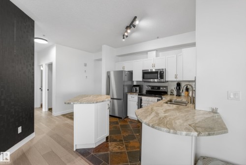 205 10011 110 Street, Edmonton, AB - Indoor Photo Showing Kitchen With Stainless Steel Kitchen With Double Sink