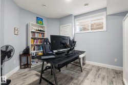 Room with light wood-finish flooring and light blue wall paint - 