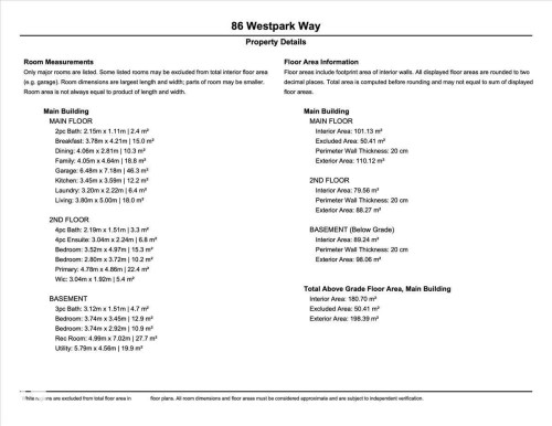 Property Details. Presenting room measurements and floor area information for the property - 86 Westpark Way, Fort Saskatchewan, AB - Other