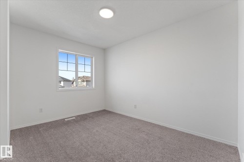 Neutral tone wall paint, grey carpet flooring, white trim, and a multi-pane window - 326 Silver Berry Road, Edmonton, AB - Indoor Photo Showing Other Room