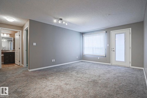 Spacious room with gray wall paint and complementary gray carpet flooring - 201 1520 Hammond Gate Gate, Edmonton, AB - Indoor Photo Showing Other Room