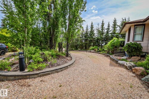 Gravel driveway bordered by stone landscaping pavers and mature trees - 400 60501 Range Road 120, Rural St. Paul County, AB - Outdoor