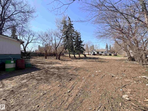 Expansive parcel featuring a large, undeveloped lot with mature trees and visible distant structures - 5010 50 Street, Ardmore, AB 