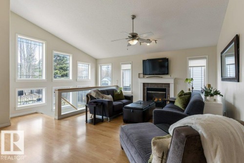 94 Eastgate Way, St. Albert, AB - Indoor Photo Showing Living Room With Fireplace