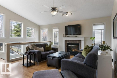 94 Eastgate Way, St. Albert, AB - Indoor Photo Showing Living Room With Fireplace