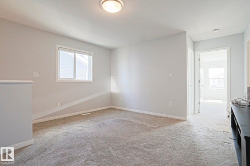 Carpeted room with light grey walls, white trim, and a semi-flush ceiling light fixture - 4314 Cooke Lane, Edmonton, AB - Indoor Photo Showing Other Room