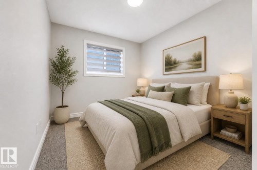 Bedroom featuring light gray walls and a window with horizontal blinds - 1921 119A Street, Edmonton, AB - Indoor Photo Showing Bedroom