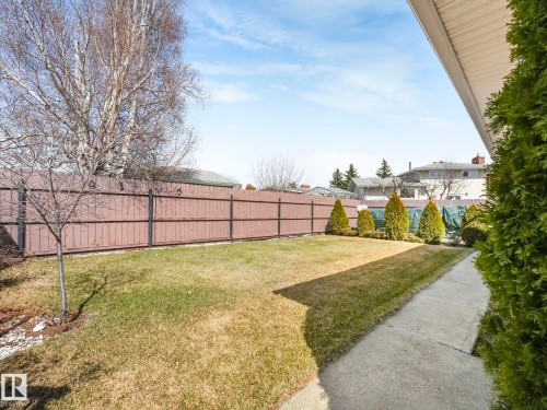 Expansive green space featuring a concrete pathway, a privacy fence, and mature trees - 1027 77 Street, Edmonton, AB - Outdoor