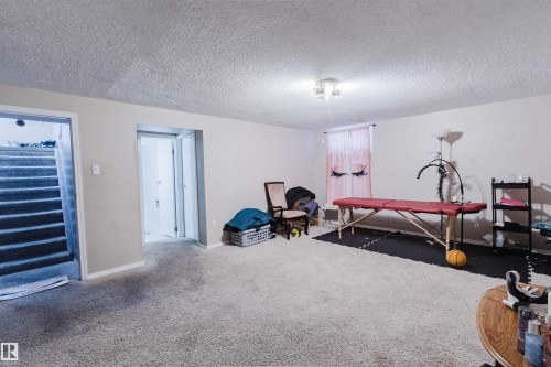 Spacious room featuring light-colored walls, textured ceiling, and neutral-toned carpeting - 10519 36A Avenue, Edmonton, AB - Indoor Photo Showing Other Room