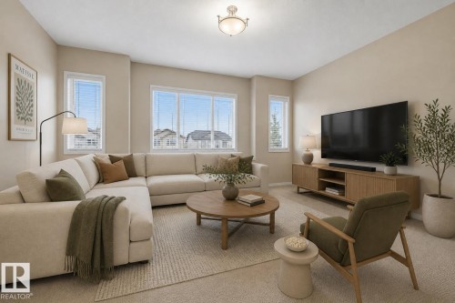 Bonus room with AI staging for reference of its potential once furnished. - 20813 96A Avenue, Edmonton, AB - Indoor Photo Showing Living Room