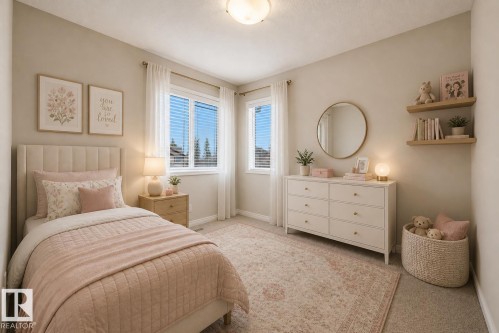Upstairs bedroom with AI staging for reference of its potential once furnished. - 20813 96A Avenue, Edmonton, AB - Indoor Photo Showing Bedroom