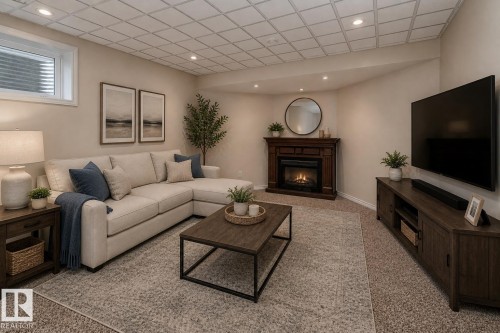 Virtually Staged - 8706 175 Avenue, Edmonton, AB - Indoor Photo Showing Living Room With Fireplace