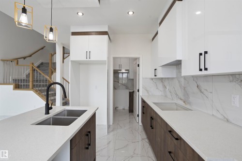 3013 8 Avenue, Edmonton, AB - Indoor Photo Showing Kitchen With Double Sink With Upgraded Kitchen