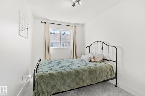 Windowed room featuring plush carpet flooring, white walls, and a contemporary ceiling light fixture - 53 2503 24 Street, Edmonton, AB - Indoor Photo Showing Bedroom