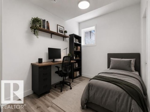 Recessed lighting, wood-finish flooring, and a built-in wall shelf - 11032 128 Street Nw, Edmonton, AB - Indoor