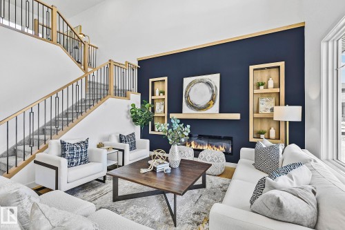 161 Graybriar Drive, Stony Plain, AB - Indoor Photo Showing Living Room With Fireplace