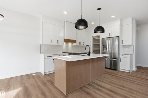 3218 Dixon Way, Edmonton, AB - Indoor Photo Showing Kitchen With Stainless Steel Kitchen With Upgraded Kitchen