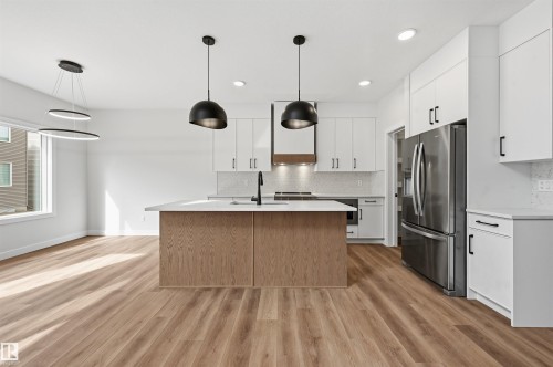 3218 Dixon Way, Edmonton, AB - Indoor Photo Showing Kitchen With Stainless Steel Kitchen With Upgraded Kitchen