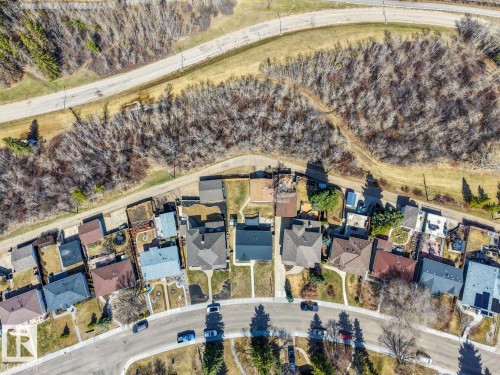 Aerial perspective showcasing a residential street with individual properties - 4508 109A Avenue, Edmonton, AB - Outdoor With View