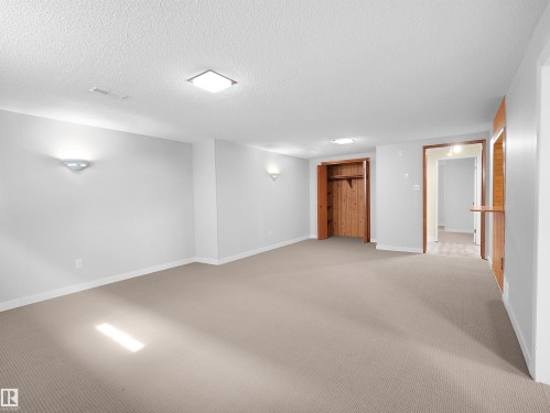 Spacious room featuring neutral carpet flooring, light gray walls, white baseboards, and overhead square lighting - 8703 73 Street, Edmonton, AB - Indoor Photo Showing Other Room