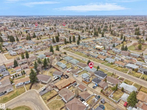 Aerial perspective of a residential neighborhood with numerous single-family homes and established tree cover - 8703 73 Street, Edmonton, AB - Outdoor With View