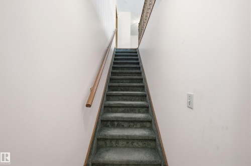 Carpeted staircase with light wood handrail - 1242 Joyce Crescent, Edmonton, AB - Indoor Photo Showing Other Room