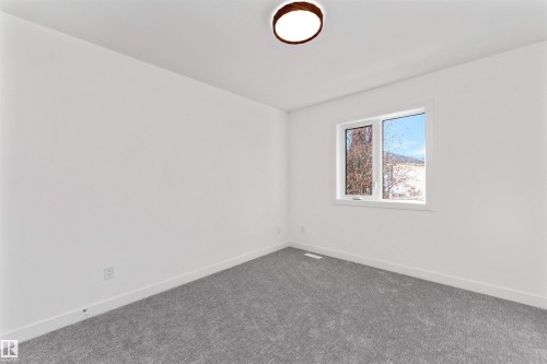 Bright room featuring a large window, gray carpet flooring, white baseboards, and a contemporary ceiling light fixture - 607 Butterworth Wynd, Edmonton, AB - Indoor Photo Showing Other Room