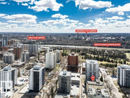 Aerial perspective showcasing the urban landscape - 403 10021 116 Street, Edmonton, AB - Outdoor With View
